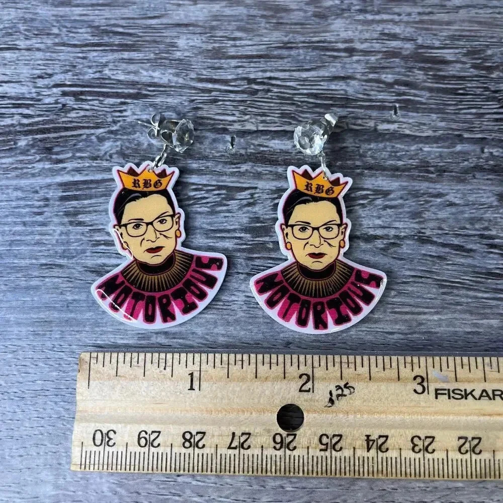 Ruth Bader Ginsburg Acrylic Rhinestone Stud Earrings Dangle Earrings - Picture 5 of 7